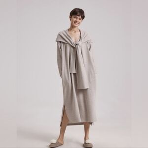 Nap Take A Nap Tie-Front Cozy Midi Dress in Taupe